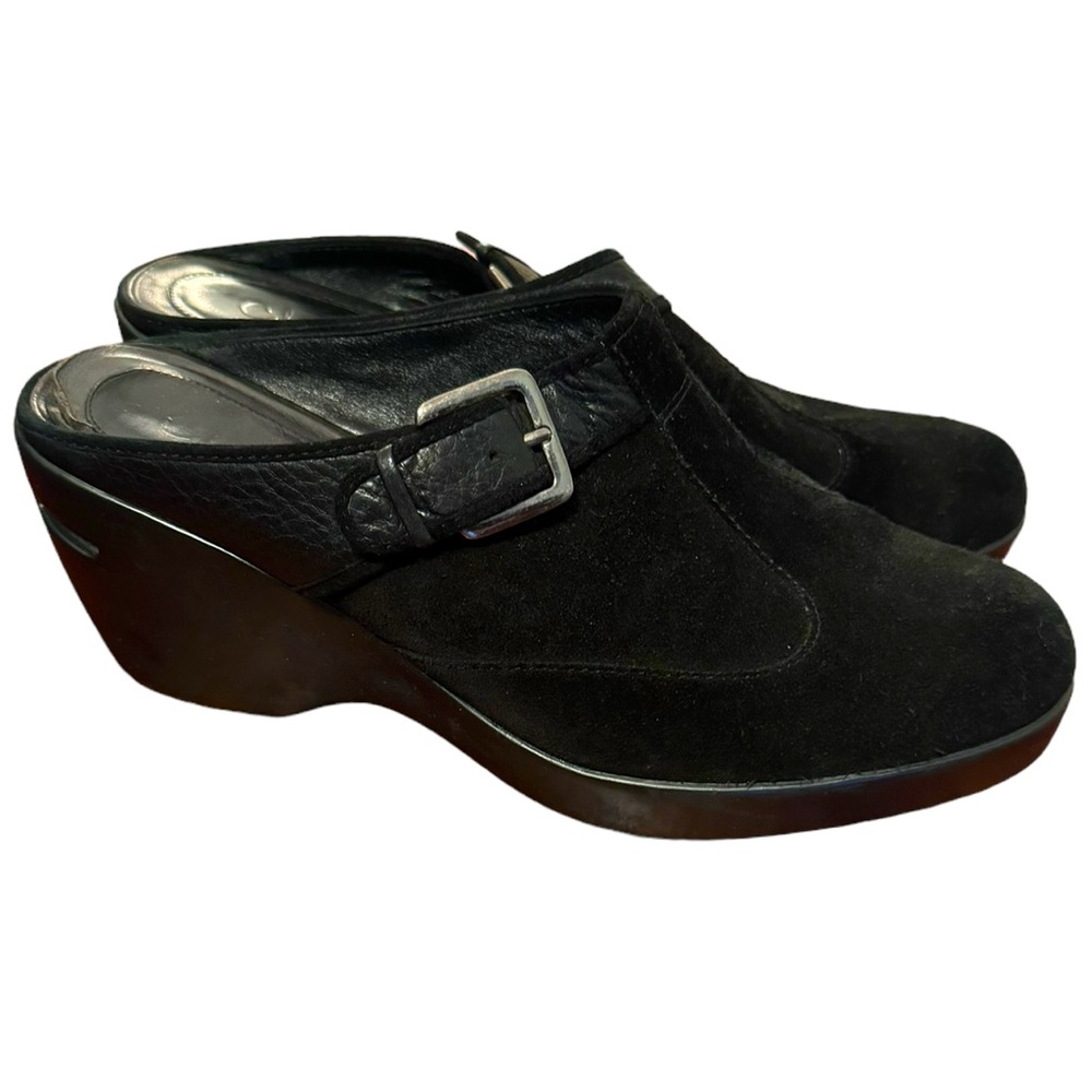 Women’s Cole Haan—Nike Air Black Leather Mule/Clogs With Silver Buckle. Size 8.5